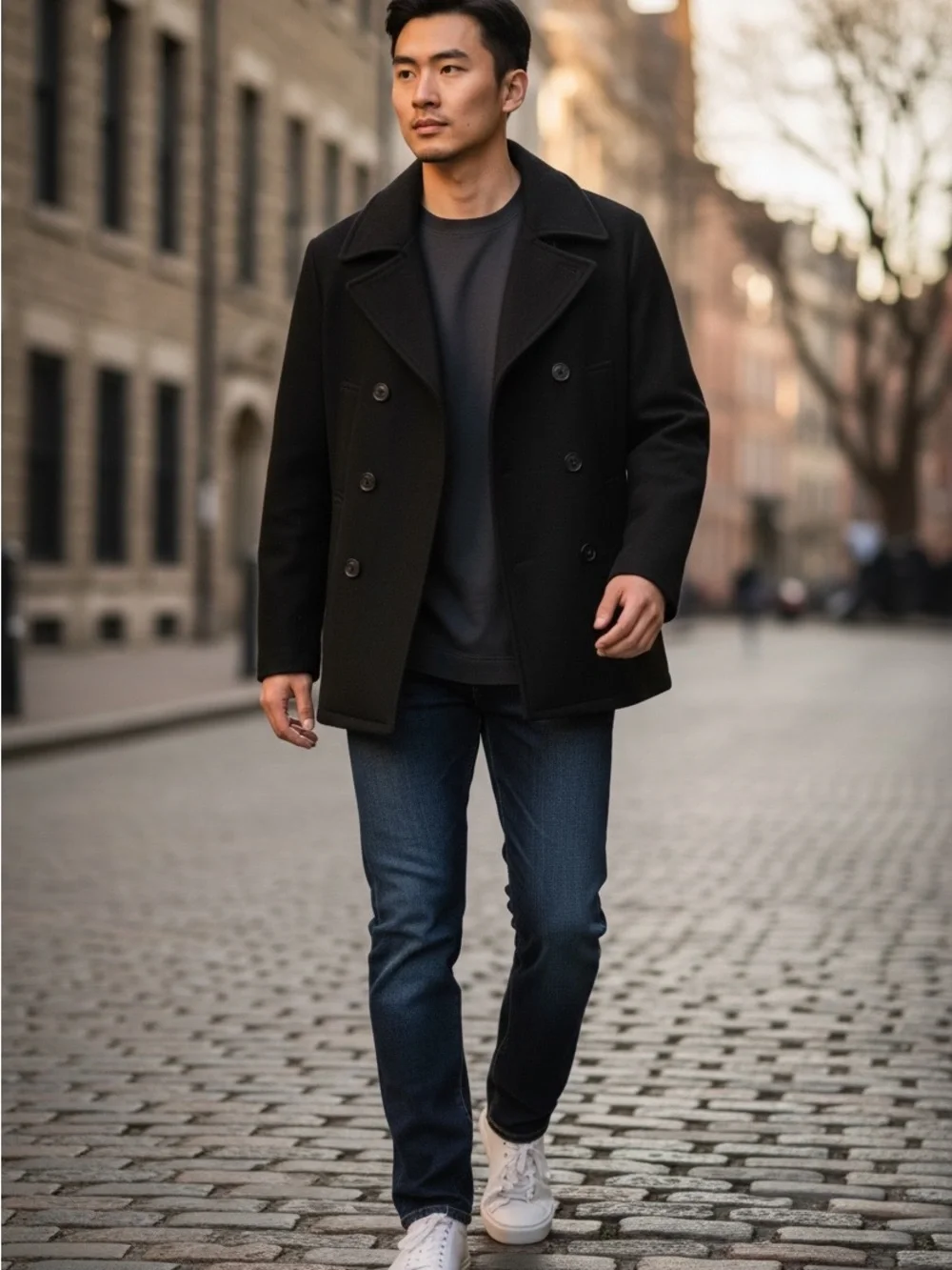 chaps coat Black Double-Breasted Peacoat - Classic Winter Jacket